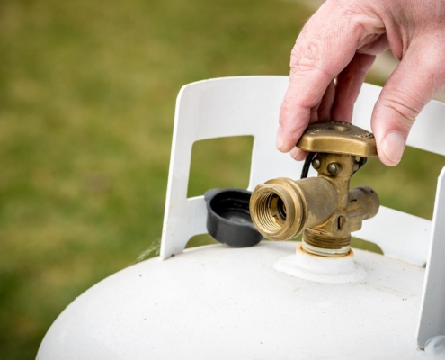 Side view of a spout of a propane tank
